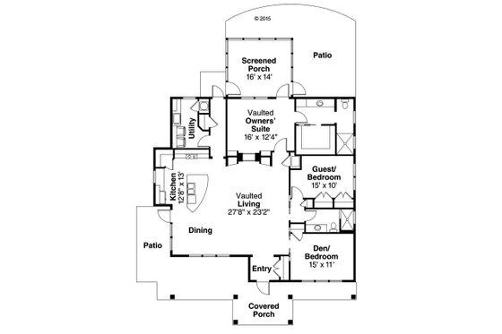 Floor Plan - Main Floor for Cottage House Plan #124-999 - 3 bed, 2 bath