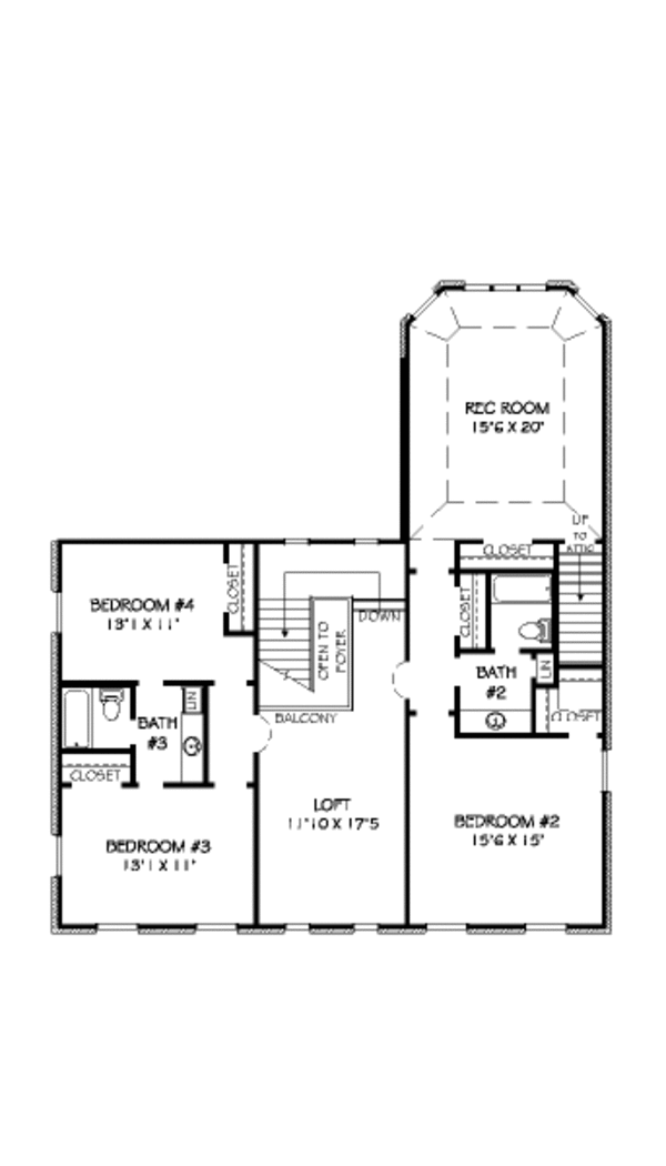 Traditional Floor Plan - Upper Floor Plan #424-293