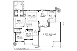 Floor Plan - Main Floor for Ranch House Plan #70-715 - 3 bed, 2 bath