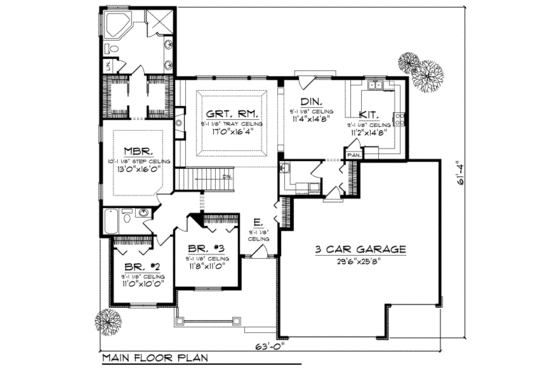 Floor Plan - Main Floor for Ranch House Plan #70-715 - 3 bed, 2 bath