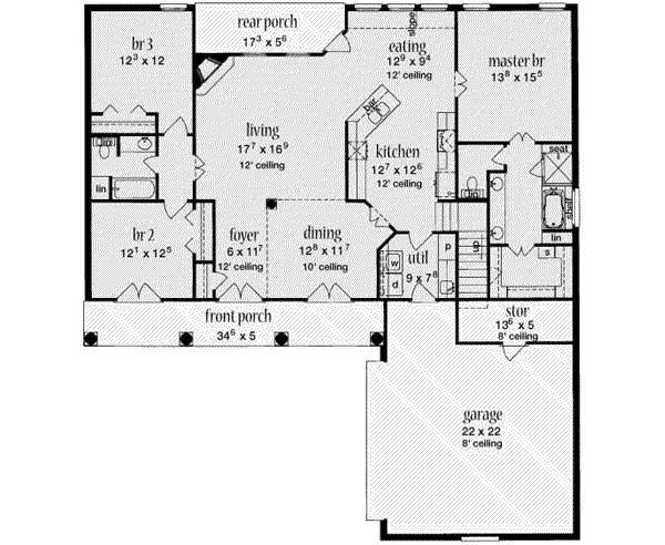 House Plan Design - Southern Floor Plan - Main Floor Plan #36-426