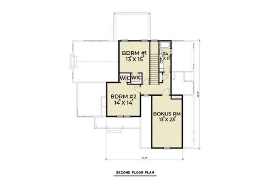 Floor Plan - Upper Floor for Farmhouse House Plan #1070-16 - 3 bed, 2.5 bath