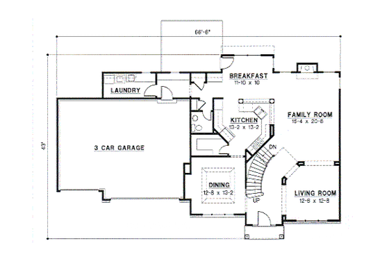 Floor Plan - Main Floor for Traditional House Plan #67-553 - 4 bed, 3.5 bath