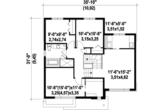 Floor Plan - Upper Floor for Contemporary House Plan #25-4561 - 3 bed, 1 bath