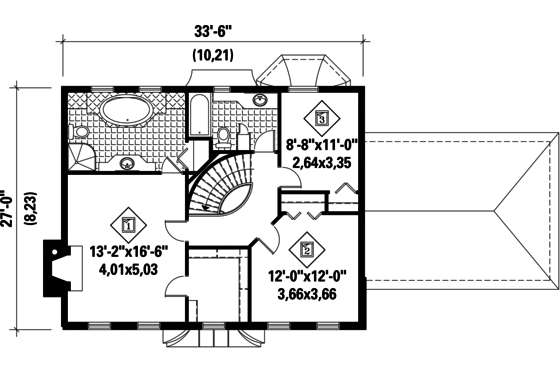 Floor Plan - Upper Floor for Colonial House Plan #25-4853 - 3 bed, 2 bath