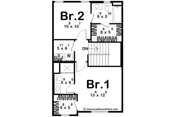 Floor Plan - Upper Floor for Cottage House Plan #455-703 - 2 bed, 2.5 bath