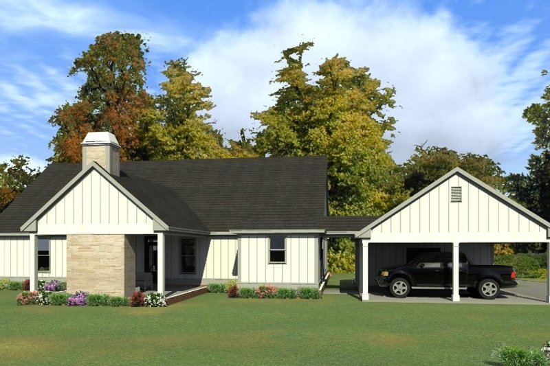 Dream House Plan - Exterior - Rear Elevation for Ranch House Plan #63-414 - 4 bed, 3 bath