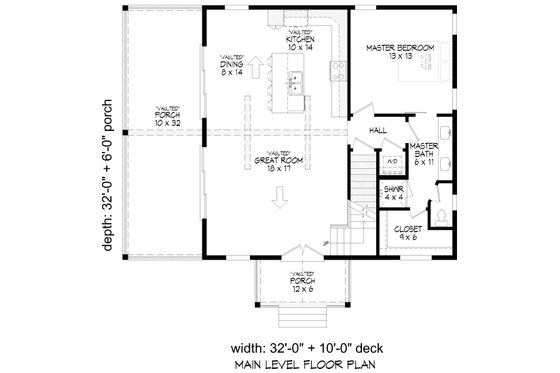 Floor Plan - Main Floor for Farmhouse House Plan #932-1153 - 2 bed, 2 bath
