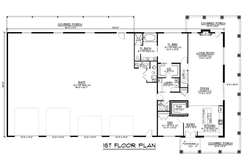 Home Plan - Floor Plan - Main Floor for Barndominium House Plan #1064-292 - 3 bed, 2.5 bath