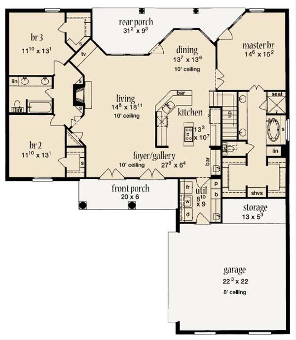 House Plan Design - European Floor Plan - Main Floor Plan #36-428