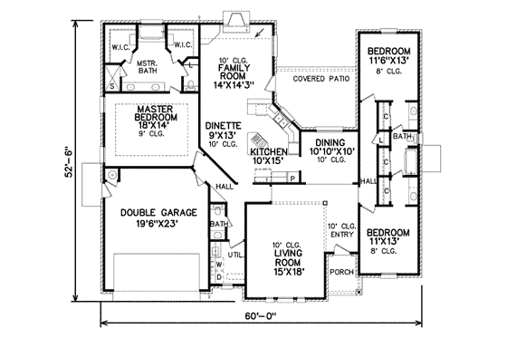 Floor Plan - Main Floor for Traditional House Plan #65-299 - 3 bed, 2.5 bath