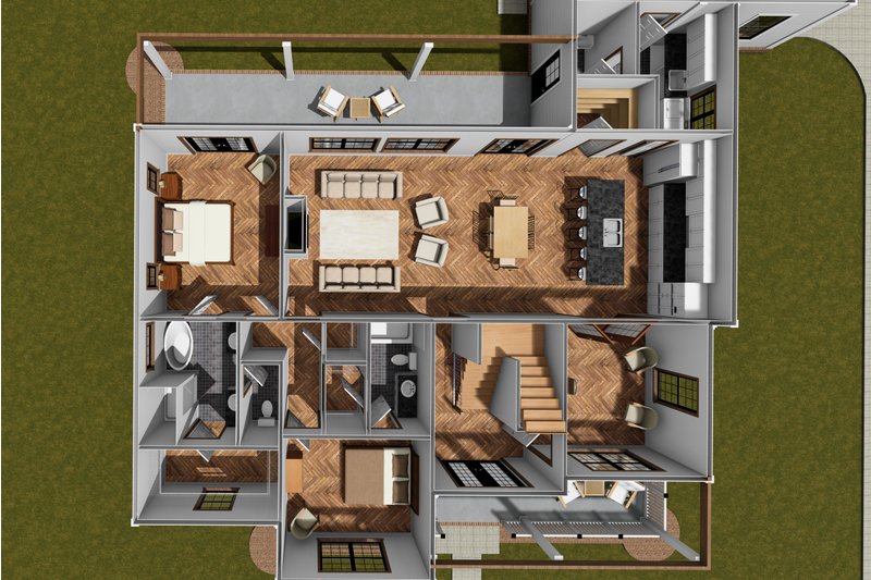 House Blueprint - Floor Plan - Main Floor 1 for Farmhouse House Plan #513-2270 - 4 bed, 3.5 bath