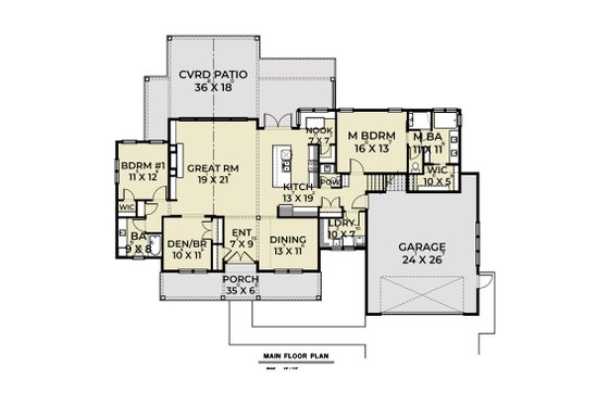 Floor Plan - Main Floor for Farmhouse House Plan #1070-93 - 3 bed, 2.5 bath