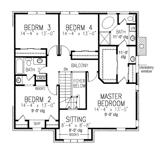 Architectural House Design - Colonial Floor Plan - Upper Floor Plan #410-368
