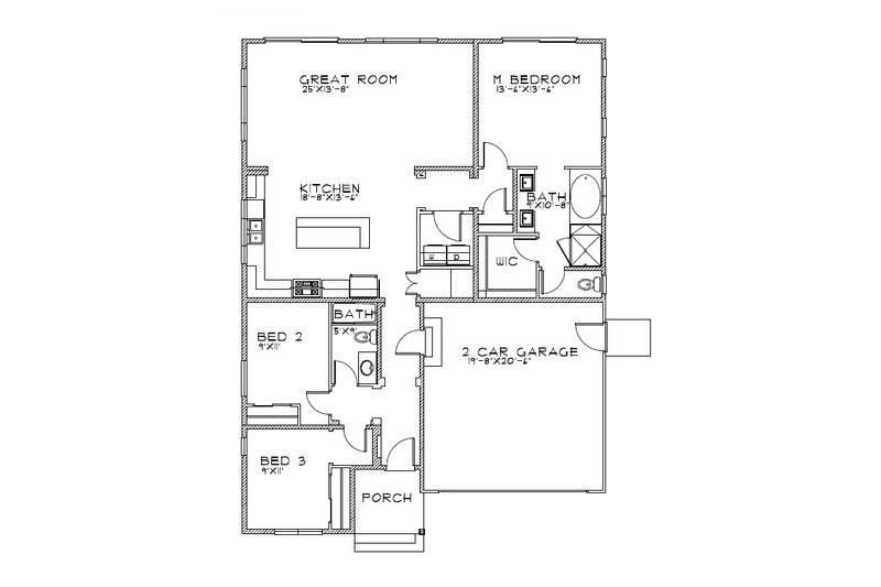 House Design - Floor Plan - Main Floor for Cottage House Plan #515-44 - 3 bed, 2 bath