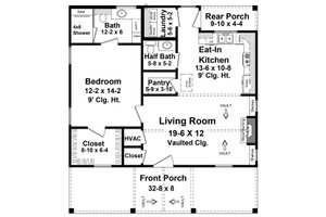 Floor Plan - Main Floor for Farmhouse House Plan #21-498 - 1 bed, 1.5 bath