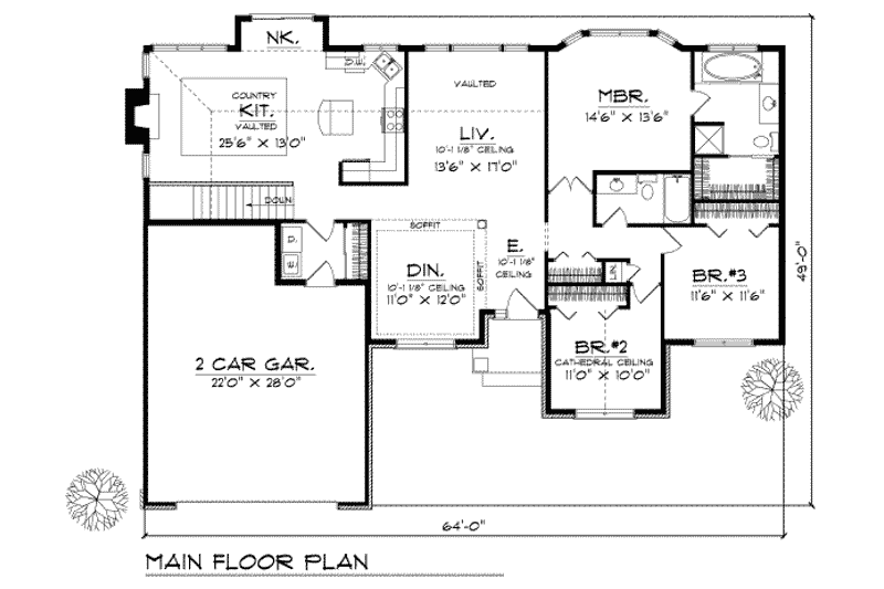 House Plan Design - Floor Plan - Main Floor for Traditional House Plan #70-214 - 3 bed, 2 bath