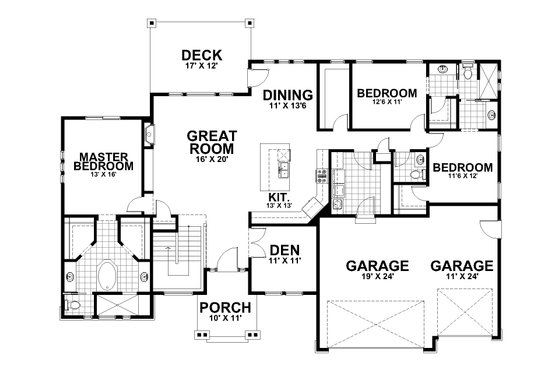 Floor Plan - Main Floor for Prairie House Plan #112-216 - 3 bed, 2.5 bath