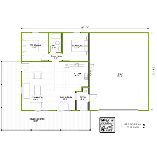 Barndominium Floor Plan - Main Floor Plan #1106-10