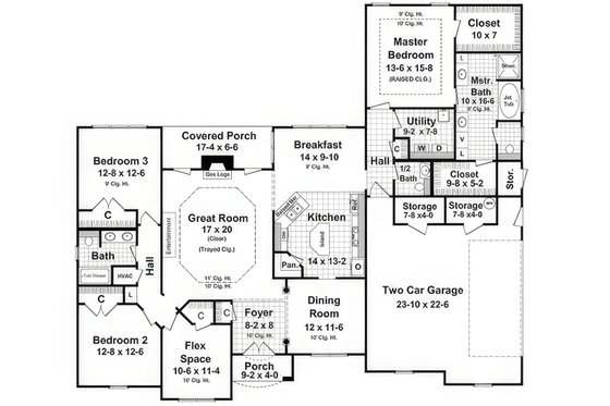 Floor Plan - Main Floor for Farmhouse House Plan #21-548 - 3 bed, 2.5 bath