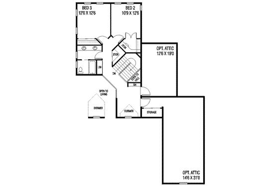 Floor Plan - Upper Floor for Country House Plan #60-569 - 3 bed, 3 bath