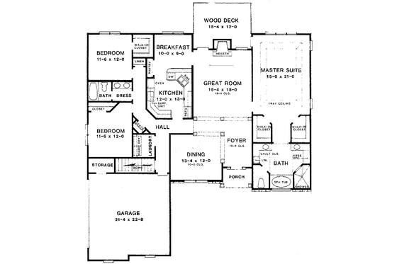Floor Plan - Main Floor for Traditional House Plan #10-104 - 3 bed, 2 bath