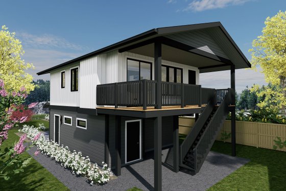 Exterior - Rear Elevation for Craftsman House Plan #1101-8 - 2 bed, 1 bath