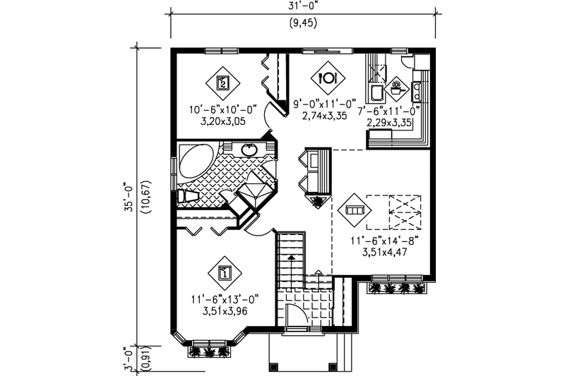Home Plan - Floor Plan - Main Floor House Plan #25-1013 - 2 bed, 1 bath