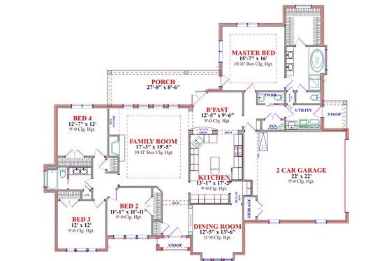 Floor Plan - Main Floor for Traditional House Plan #63-287 - 4 bed, 2.5 bath