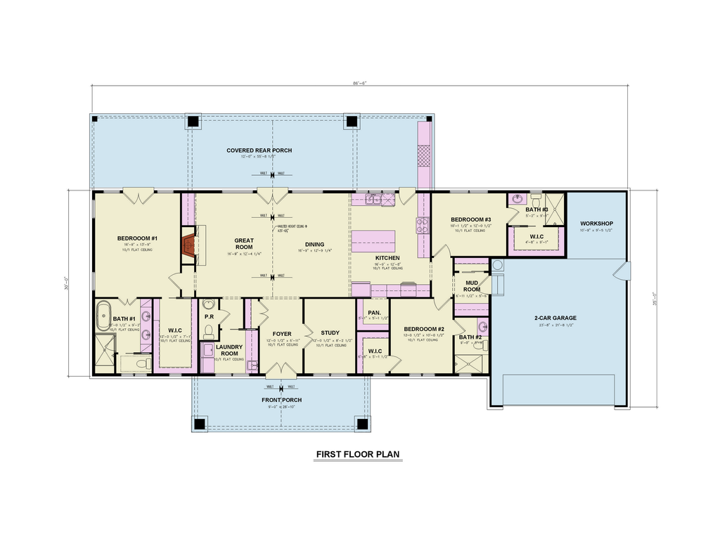 Floor Plan - Main Floor for Farmhouse House Plan #119-475 - 3 bed, 3.5 bath
