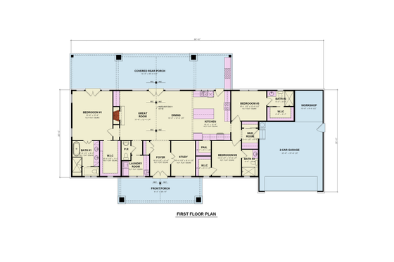 Floor Plan - Main Floor for Farmhouse House Plan #119-475 - 3 bed, 3.5 bath