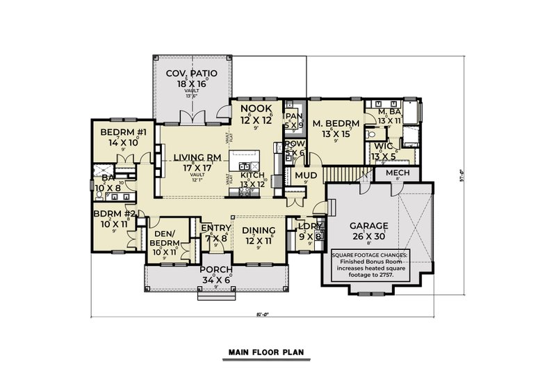 House Design - Floor Plan - Main Floor for Farmhouse House Plan #1070-160 - 4 bed, 2.5 bath