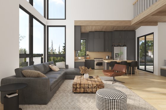 Interior - Family Room for Barndominium House Plan #1070-221 - 1 bed, 1.5 bath