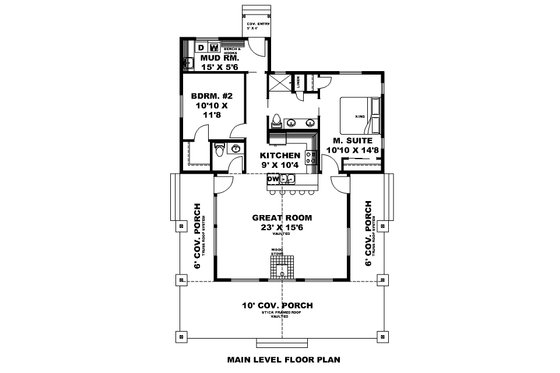 Floor Plan - Main Floor for Cabin House Plan #117-1026 - 2 bed, 1.5 bath