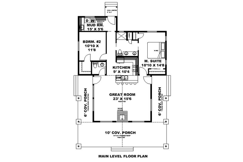 Dream House Plan - Floor Plan - Main Floor for Cabin House Plan #117-1026 - 2 bed, 1.5 bath