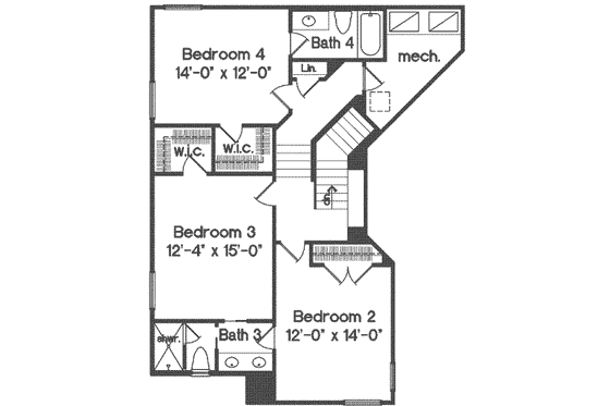 Floor Plan - Upper Floor for European House Plan #135-118 - 4 bed, 4.5 bath