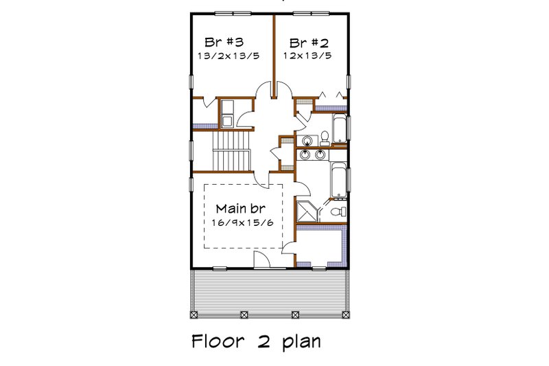 Architectural House Design - Floor Plan - Upper Floor for Craftsman House Plan #79-357 - 3 bed, 2.5 bath