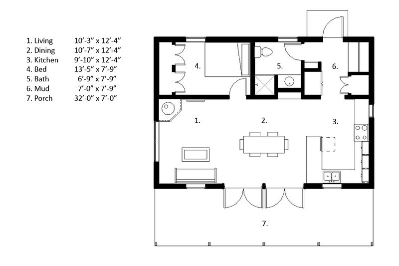 House Blueprint - Floor Plan - Main Floor for Cabin House Plan #497-14 - 1 bed, 1 bath