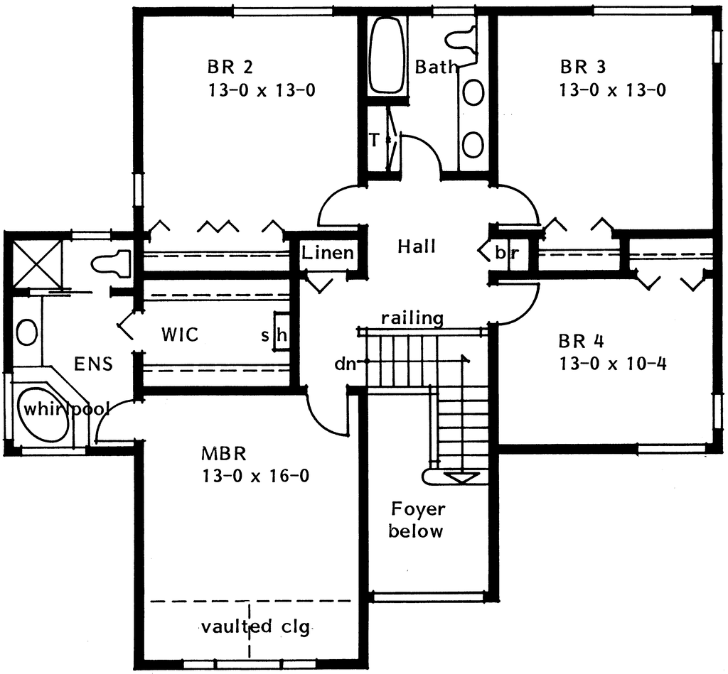Floor Plan - Upper Floor for Traditional House Plan #126-134 - 4 bed, 2.5 bath