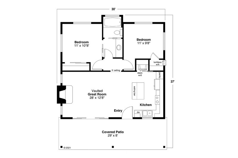 Dream House Plan - Floor Plan - Main Floor for Cottage House Plan #124-1273 - 2 bed, 1 bath