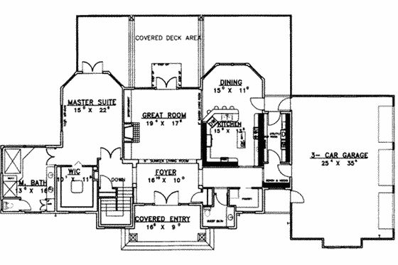 Floor Plan - Main Floor for Modern House Plan #117-443 - 2 bed, 2.5 bath