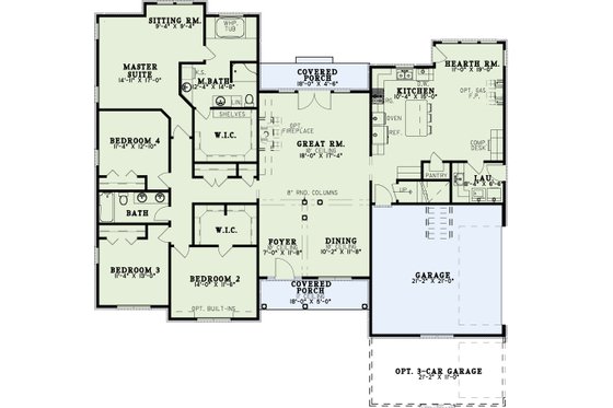 Floor Plan - Main Floor for Country House Plan #17-3003 - 4 bed, 2 bath