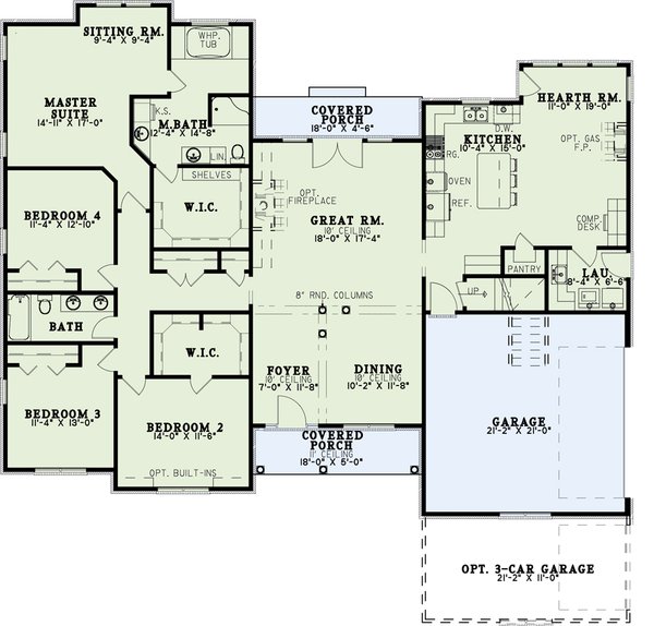 Architectural House Design - Country Floor Plan - Main Floor Plan #17-3003
