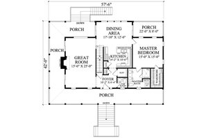 Southern style house plan, Country design, main level floor plan