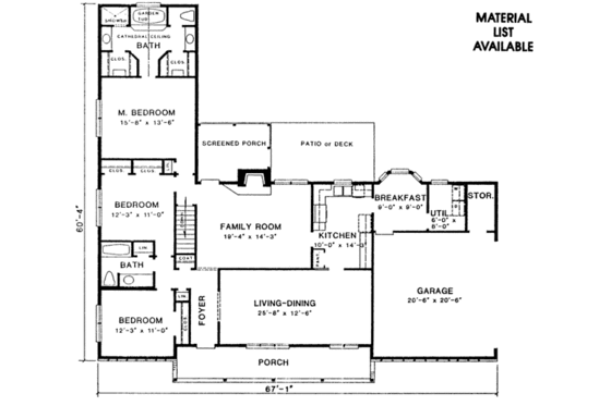 Floor Plan - Main Floor for Ranch House Plan #10-144 - 3 bed, 2 bath