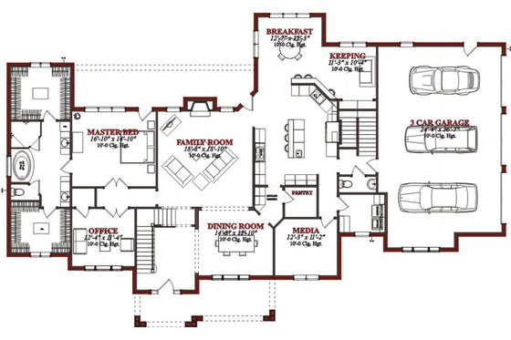 Floor Plan - Main Floor for Traditional House Plan #63-230 - 4 bed, 3.5 bath