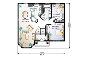 Floor Plan - Main Floor for European House Plan #23-305 - 2 bed, 1 bath