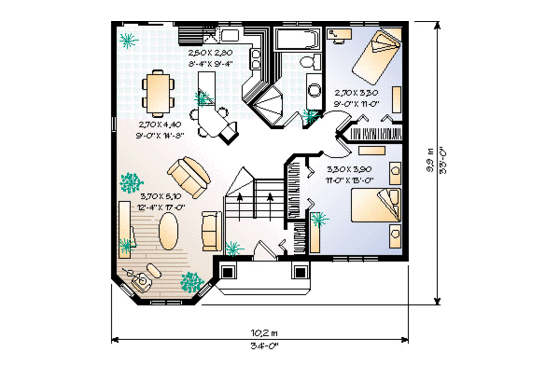 Floor Plan - Main Floor for European House Plan #23-305 - 2 bed, 1 bath