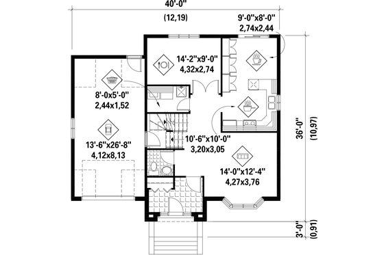 Floor Plan - Main Floor for European House Plan #25-4687 - 4 bed, 1 bath