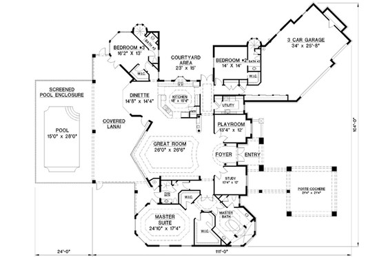Floor Plan - Main Floor for Mediterranean House Plan #27-290 - 3 bed, 4 bath